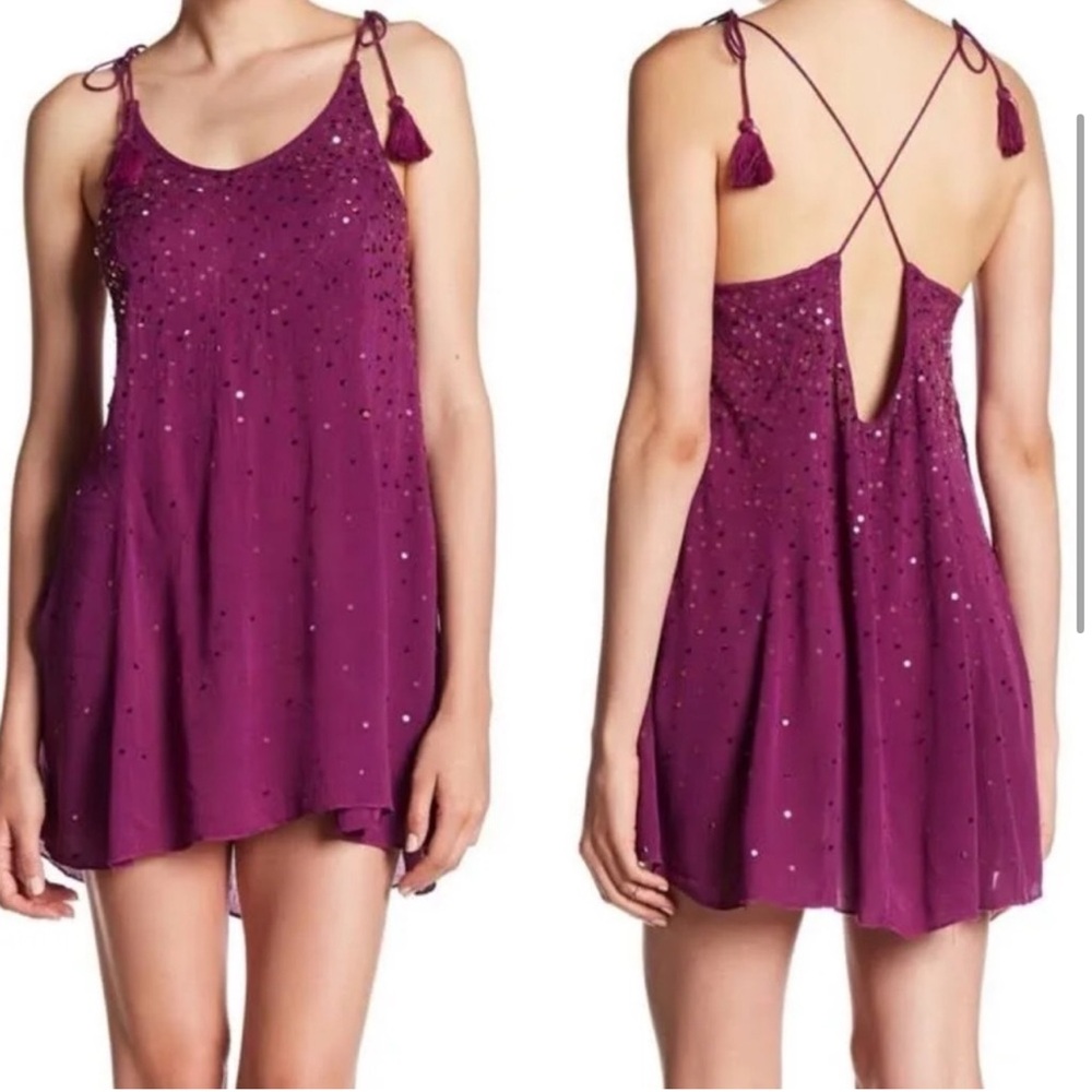 Sparkling Intimately Free People sequin slip dress with tassels!